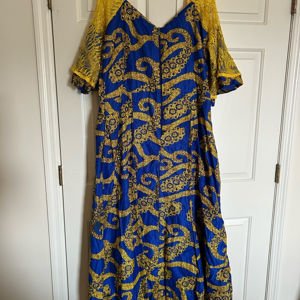 Made in Nigeria: Elegant Blue and Yellow Lace Dress
